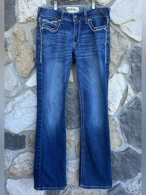 Ariat Real Denim Mid Rise Bootcut Jeans 31 LONG Western Cowgirl Thick Stitch